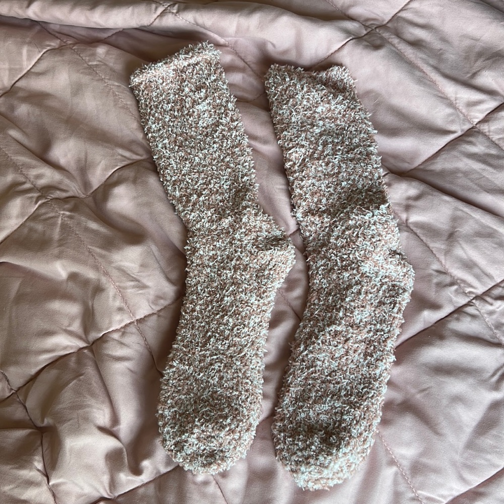 fuzzy pink socks.